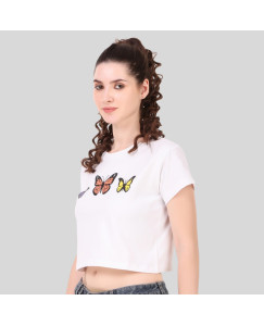 Womens Cotton Blend Graphic Print Crop T-Shirt